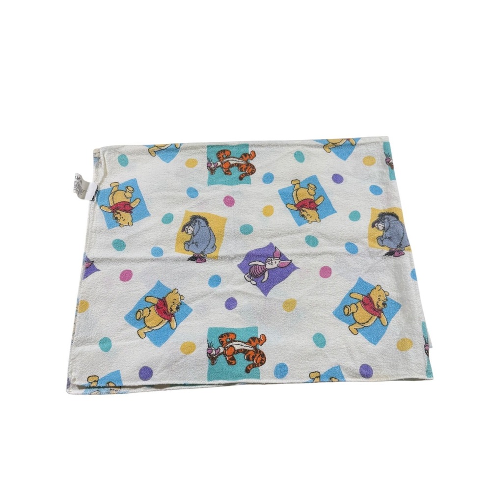 Vtg Disney Baby Blanket Winnie the Pooh Tigger Eeyore Piglet White Nursery